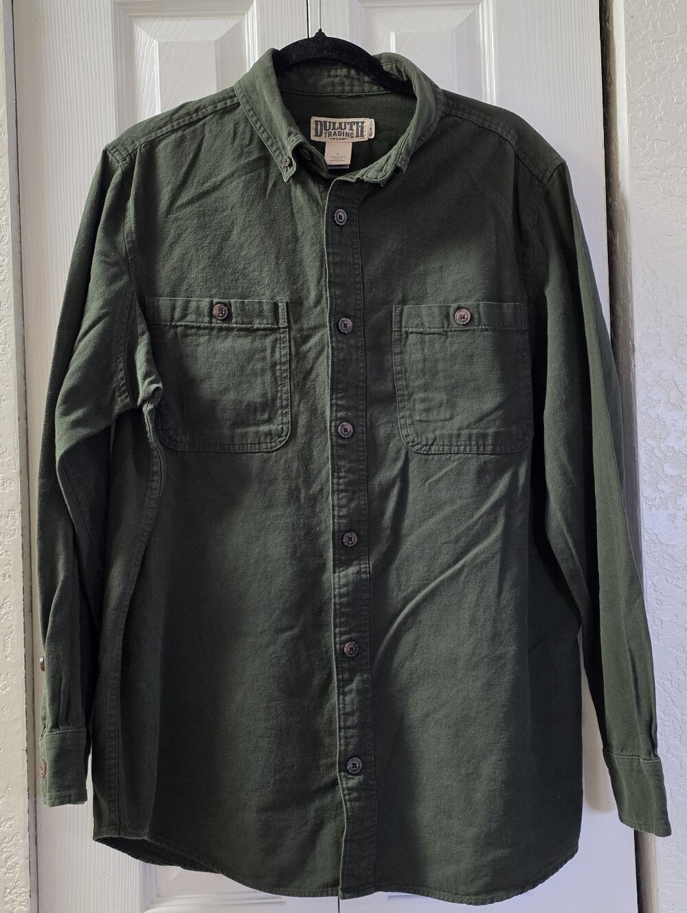 Duluth Trading Co Flannel Shirt Mens L Forest Green Slim Fit Button Down
